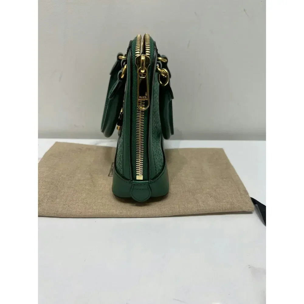 Gucci 640716 Green Woven Leather Mini Boston Bag with Gold Hardware - Picture 4 of 7